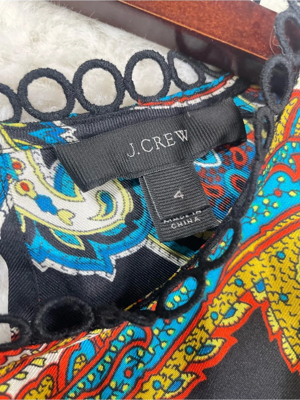 J. Crew Black Paisley-Print Long Sleeve Top with Multicolor Swirls